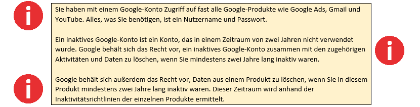 Auszug aus den geänderten AGB von Google