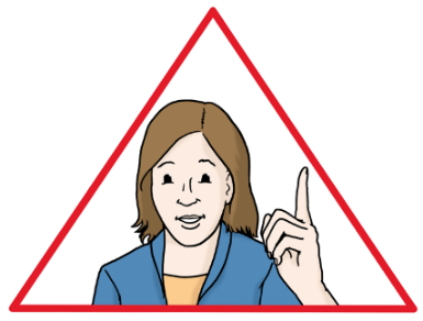 Eine Zeichnung einer Frau, die den Finger hebt. Sie ist umrundet von einem roten Dreieck.