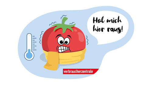 Eine Tomate, die zittert, zeigt, dass Tomaten nicht im Kühlschrank gelagert werden sollten.