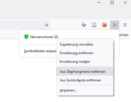 Bildschirmfoto zeigt Bedienung des Überhangmenüs bei Firefox