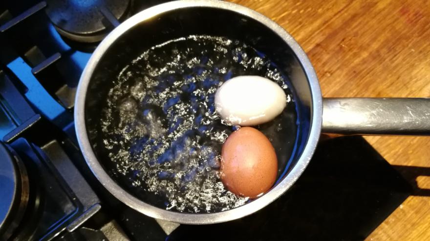 Eier im kochendem Wassertopf