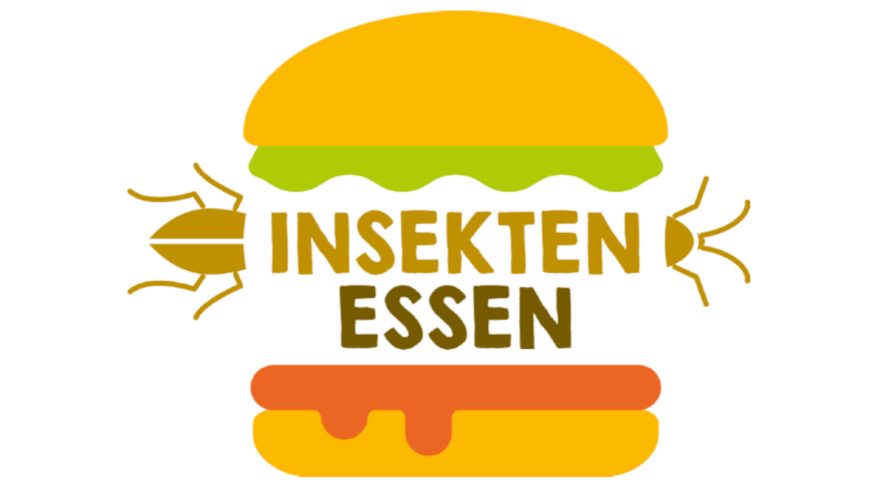 Ein stilisierter Burger mit dem Schriftzug Insekten essen