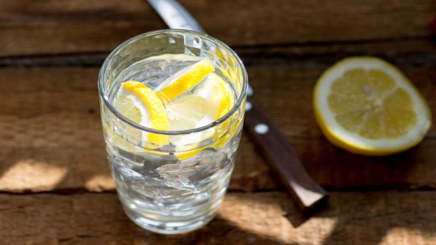 Ein Glas mit Tonic Water und Zitronenscheiben