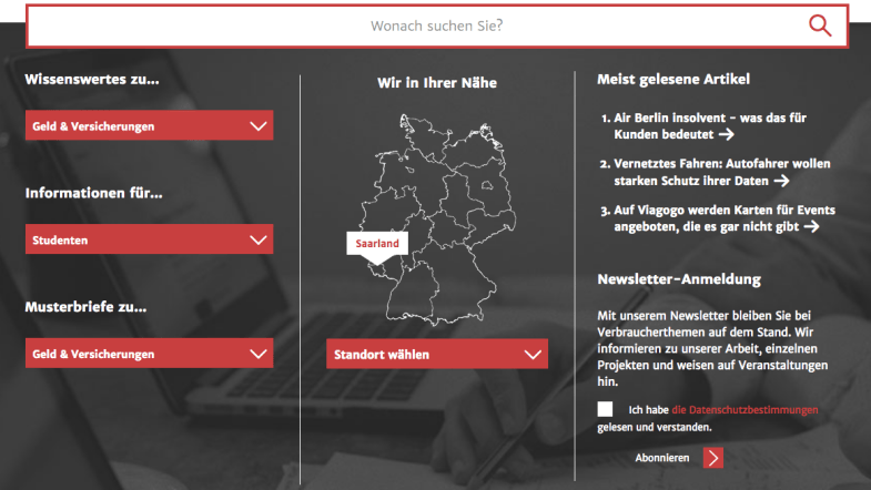 Screenshot des neuen Portals