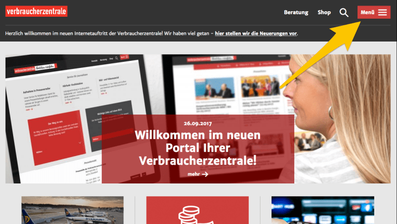 Screenshot des neuen Portals