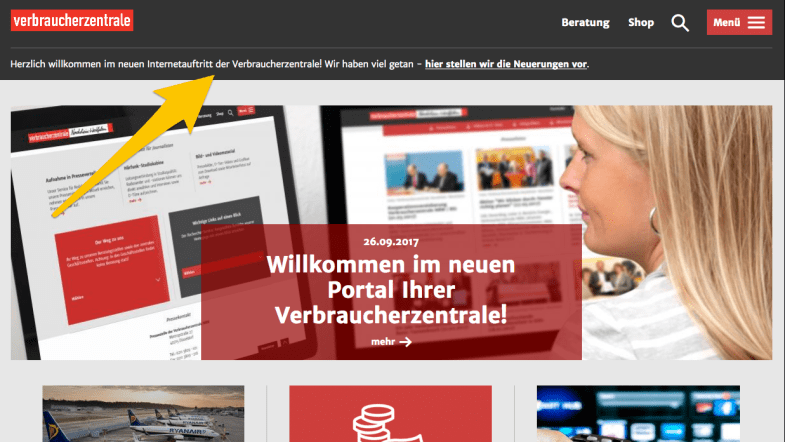 Screenshot des neuen Portals