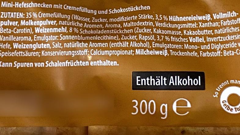 Zutatenliste einer Verpackung Hefeschnecken