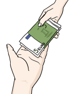 Zeichnung: Zwei Hände wechseln Geldscheine.