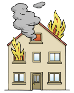 Grafik: Zeichnung eines brennenden Hauses.